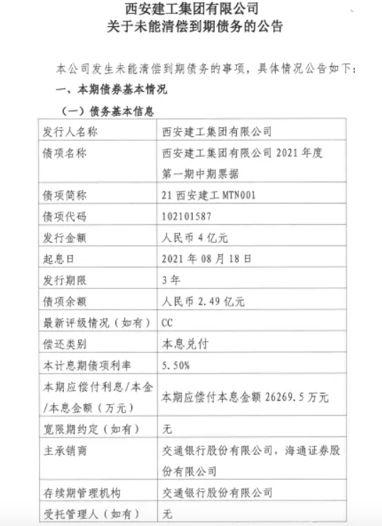 违约!西安大型建筑国企突发公告